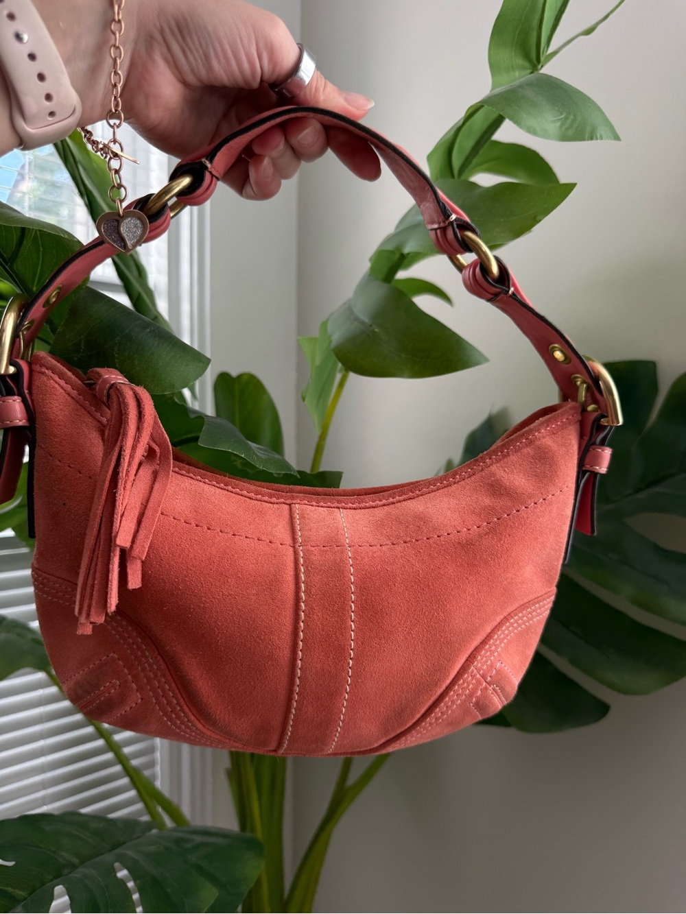 Suede Hobo Shoulder Bag in Terracotta Pink - Chic Women's Bag